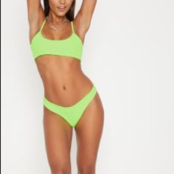 Hoaka Swimwear 2 Piece Swimsuit High Cut Sleeveless Cross Strap Size S Green - Picture 1 of 15
